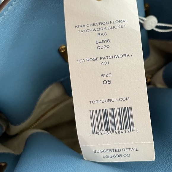 Tory Burch KIRA CHEVRON FLORAL PATCHWORK BUCKET Tea rose bag purse - Picture 2 of 7